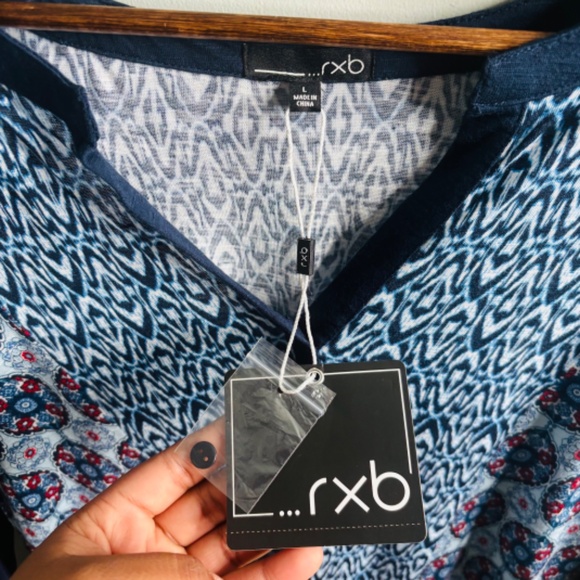 RXB Blue Spilt Neck Blouse Size L - Picture 3 of 4
